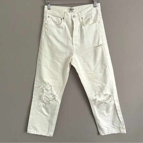 SOLD Agolde White 90’s Mid-Rise Loose Fit Distressed Jeans - 25" - Picture 2 of 12